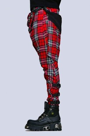 Red Tartan Clip Pants - Unisex-Long Clothing-Dark Fashion Clothing