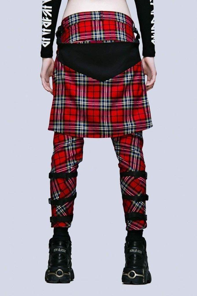 Red Tartan Clip Pants - Unisex-Long Clothing-Dark Fashion Clothing