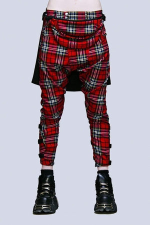 Red Tartan Clip Pants - Unisex-Long Clothing-Dark Fashion Clothing