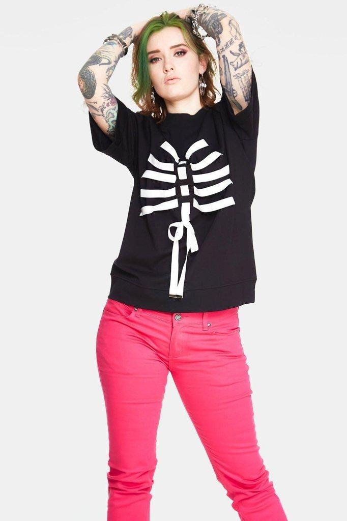 Ribbon Ribcage Longline Tee-Jawbreaker-Dark Fashion Clothing