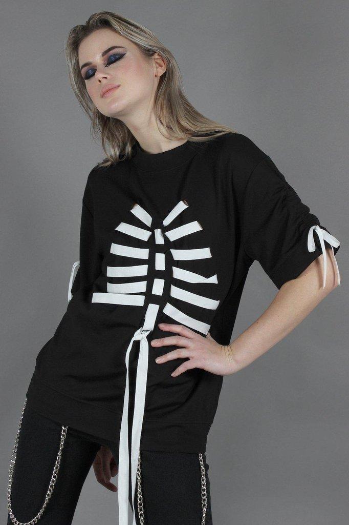 Ribbon Ribcage Longline Tee-Jawbreaker-Dark Fashion Clothing