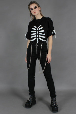 Ribbon Ribcage Longline Tee-Jawbreaker-Dark Fashion Clothing
