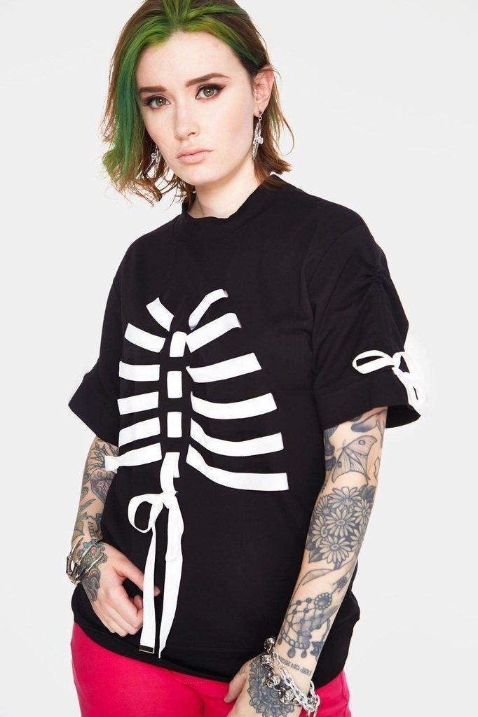 Ribbon Ribcage Longline Tee-Jawbreaker-Dark Fashion Clothing