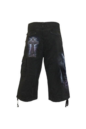 Rock Eternal - Vintage Cargo Shorts 3/4 Long Black-Spiral-Dark Fashion Clothing