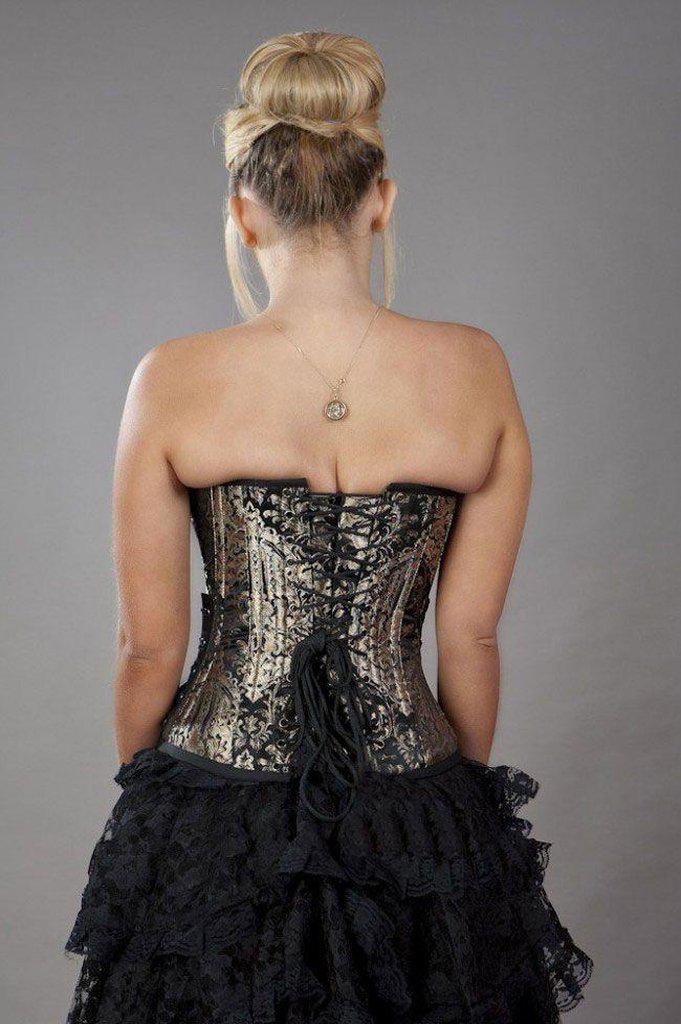 Rock Overbust Corset With Studs In King Brocade-Burleska-Dark Fashion Clothing