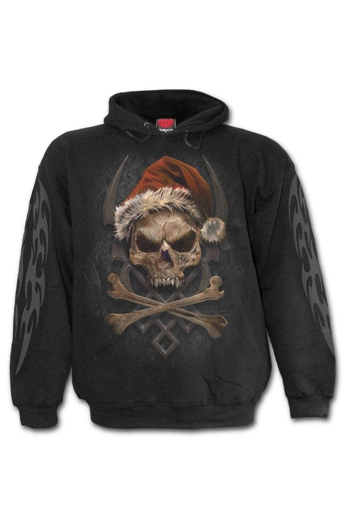 Rock Santa - Hoody Black-Spiral-Dark Fashion Clothing