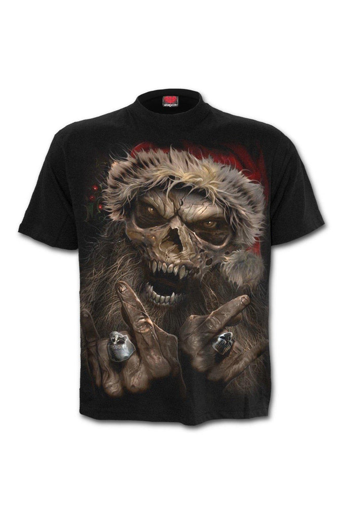 Rock Santa - T-Shirt Black-Spiral-Dark Fashion Clothing