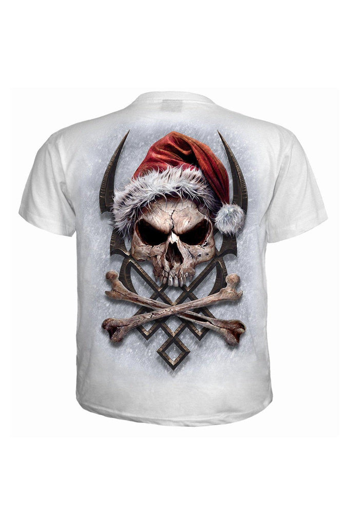 Rock Santa - T-Shirt White-Spiral-Dark Fashion Clothing