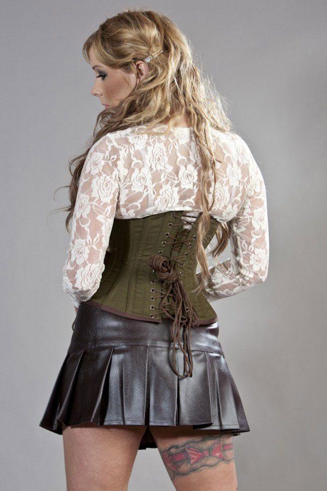 Rock Underbust Corset In Olive Green & Twill-Burleska-Dark Fashion Clothing