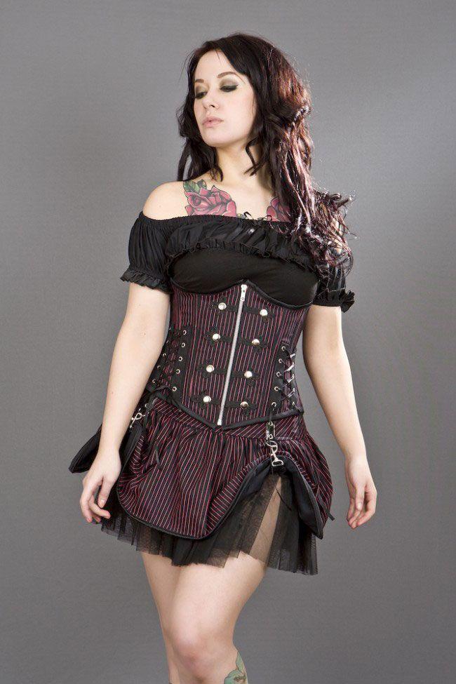 Rock Underbust Striped Corset With Studs-Burleska-Dark Fashion Clothing