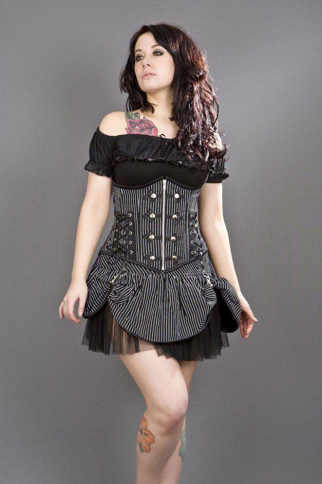 Rock Underbust Striped Corset With Studs-Burleska-Dark Fashion Clothing