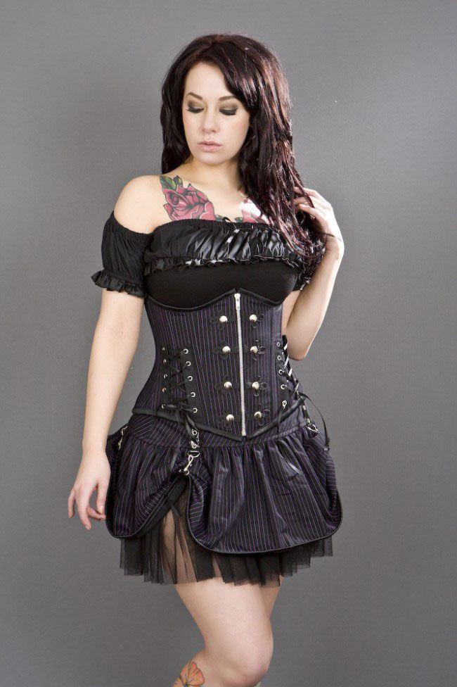 Rock Underbust Striped Corset With Studs-Burleska-Dark Fashion Clothing