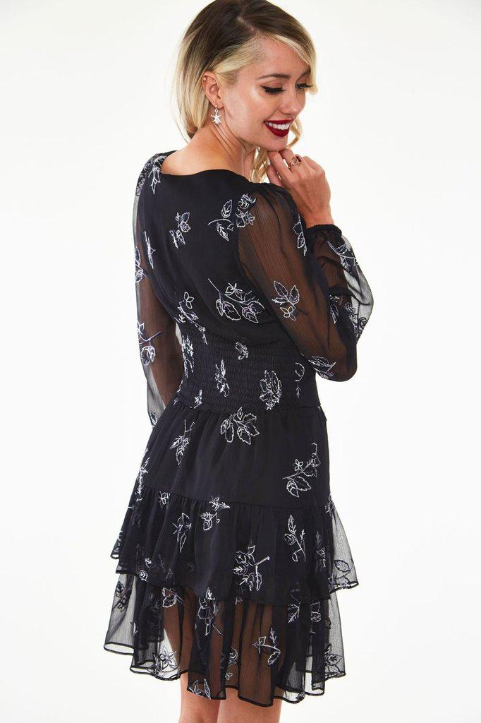 Rosa-Marie Floral Embroidery Tier Dress-Voodoo Vixen-Dark Fashion Clothing
