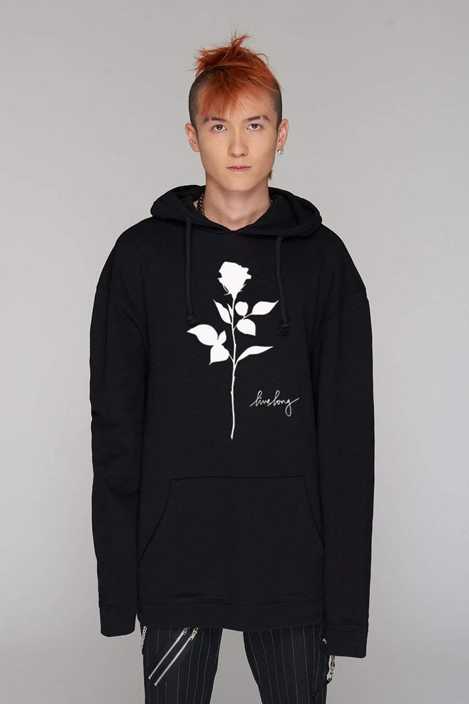 Rose Over Hooded Sweatshirt - Unisex-Long Clothing-Dark Fashion Clothing