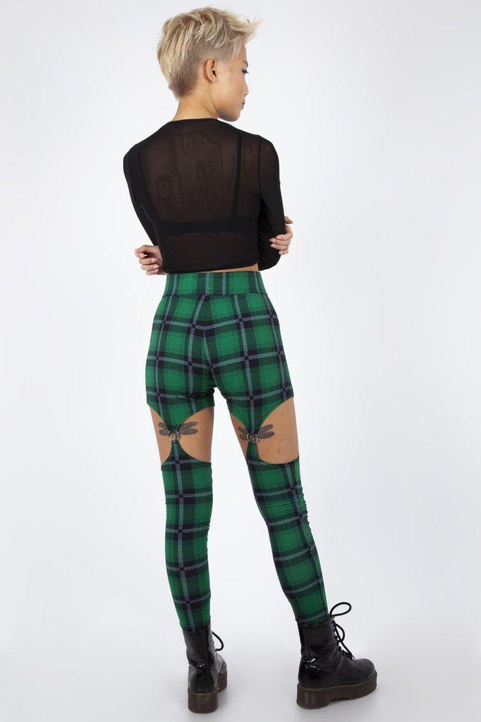 Round In Circles Plaid Harness Leggings-Jawbreaker-Dark Fashion Clothing