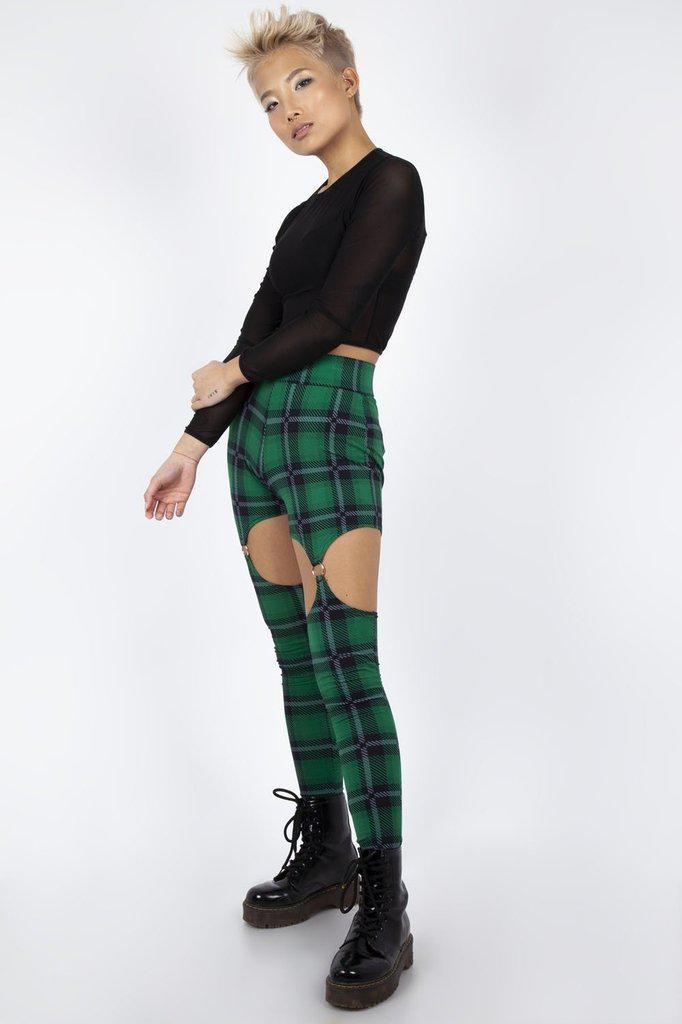 Round In Circles Plaid Harness Leggings-Jawbreaker-Dark Fashion Clothing