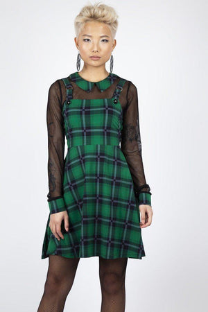 Round In Circles Plaid Overall Dress-Jawbreaker-Dark Fashion Clothing