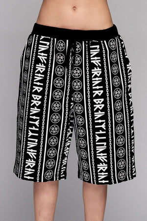 Rune Repeat Shorts - Unisex-Long Clothing-Dark Fashion Clothing