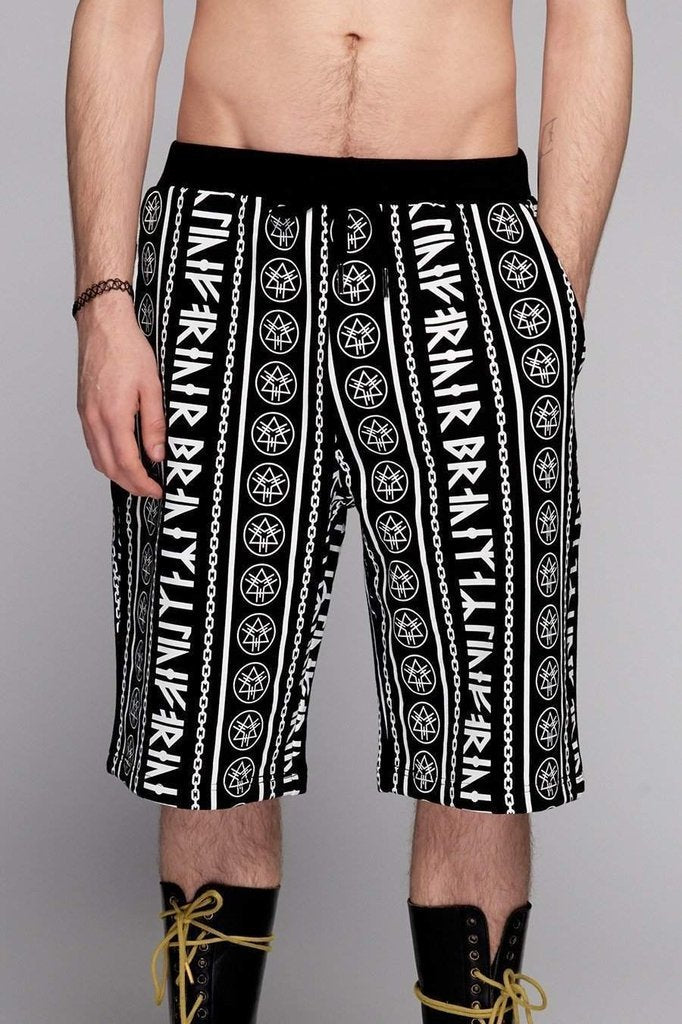 Rune Repeat Shorts - Unisex-Long Clothing-Dark Fashion Clothing