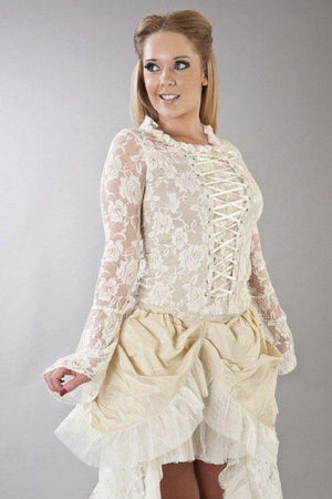 Sarah Long Sleeve Victorian Top In Lycra And Lace Overlay-Burleska-Dark Fashion Clothing