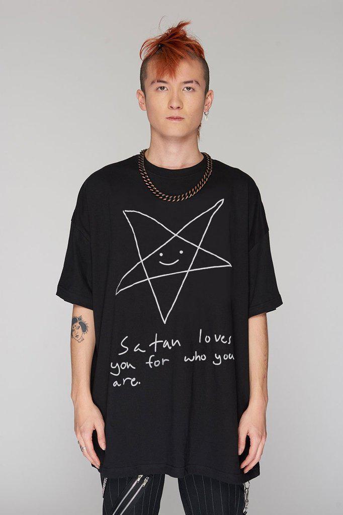 Satan Loves You Oversize T-Shirt - Unisex-Long Clothing-Dark Fashion Clothing