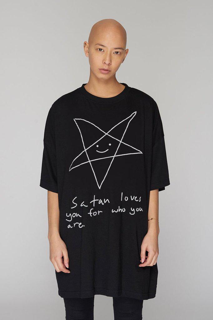 Satan Loves You Oversize T-Shirt - Unisex-Long Clothing-Dark Fashion Clothing
