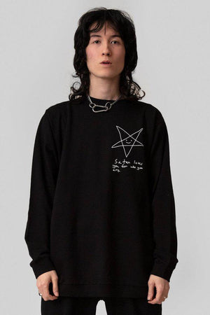 Satan Loves You Pocket Sweatshirt - Unisex-Long Clothing-Dark Fashion Clothing