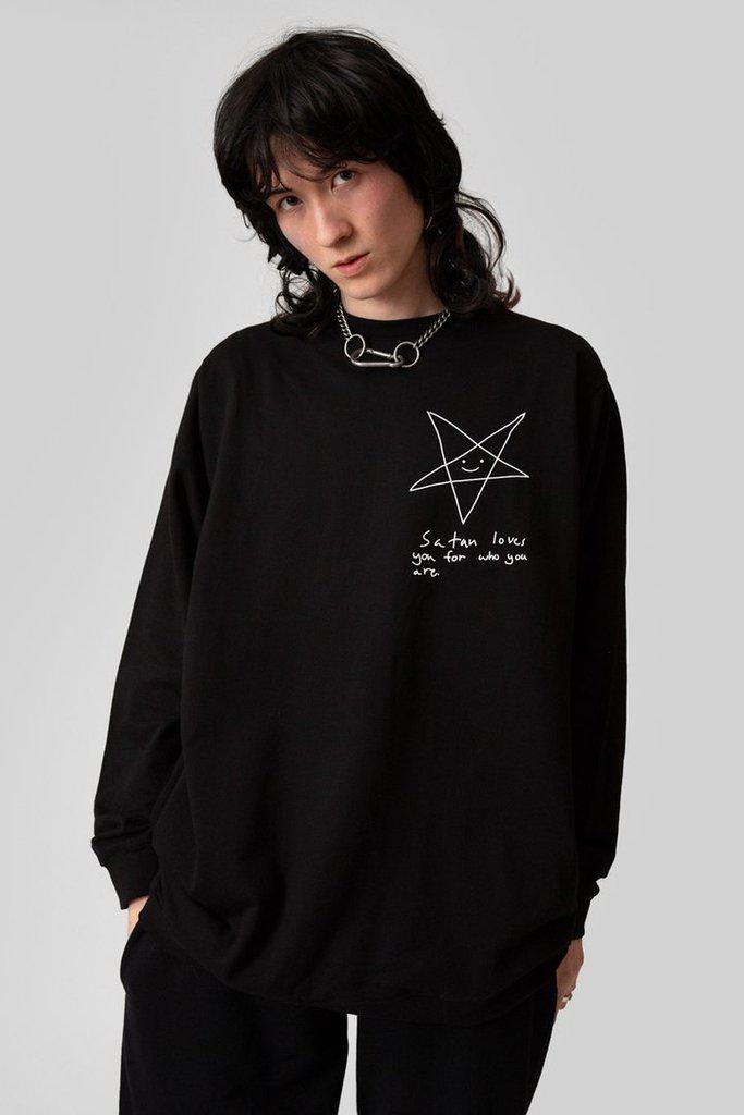 Satan Loves You Pocket Sweatshirt - Unisex-Long Clothing-Dark Fashion Clothing