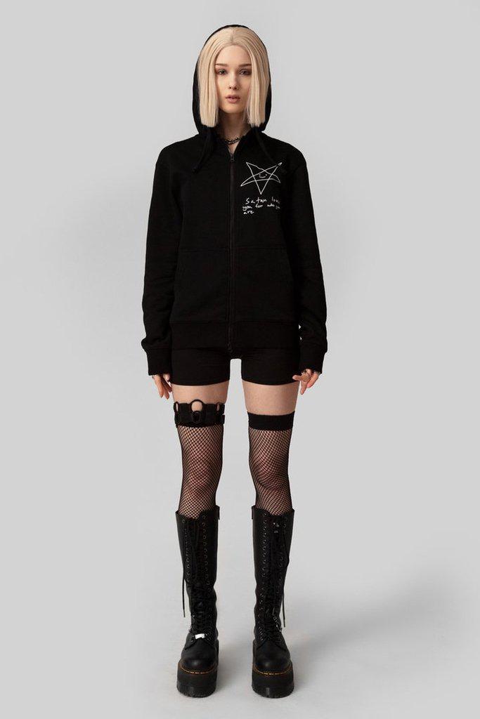 Satan Loves You Zip Hoodie - Unisex-Long Clothing-Dark Fashion Clothing