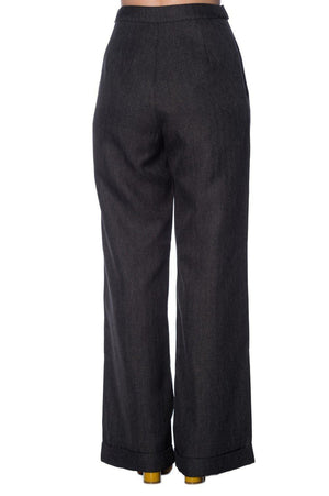 Secretary Wide Leg Trouser-Banned-Dark Fashion Clothing