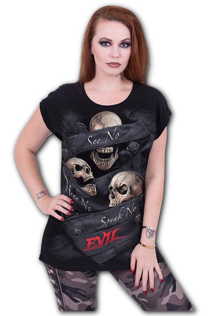 See No Evil - Turnup Sleeve Loosefit Tee-Spiral-Dark Fashion Clothing