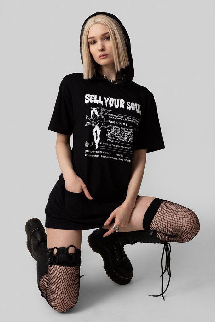 Sell Your Soul - Hooded T-Shirt - Unisex-Long Clothing-Dark Fashion Clothing