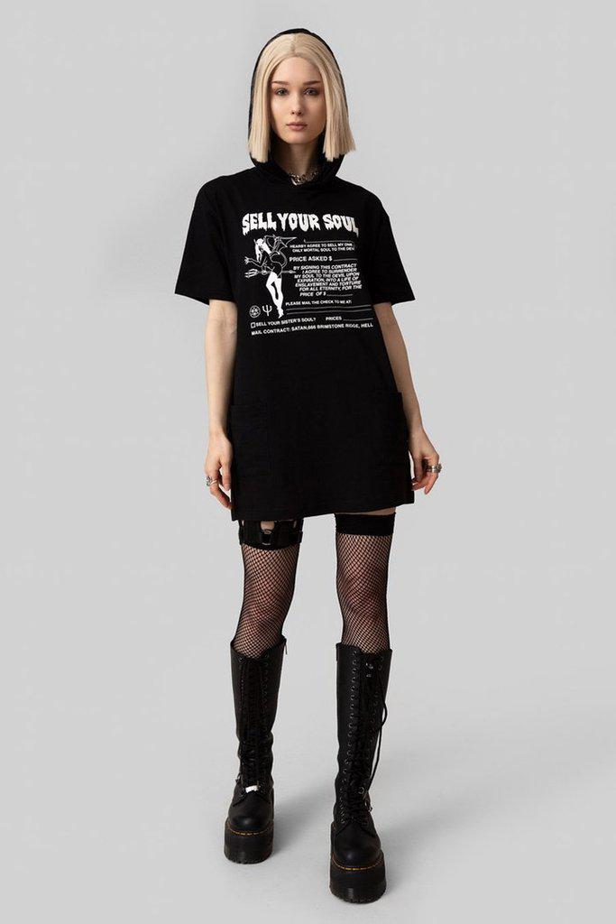 Sell Your Soul - Hooded T-Shirt - Unisex-Long Clothing-Dark Fashion Clothing