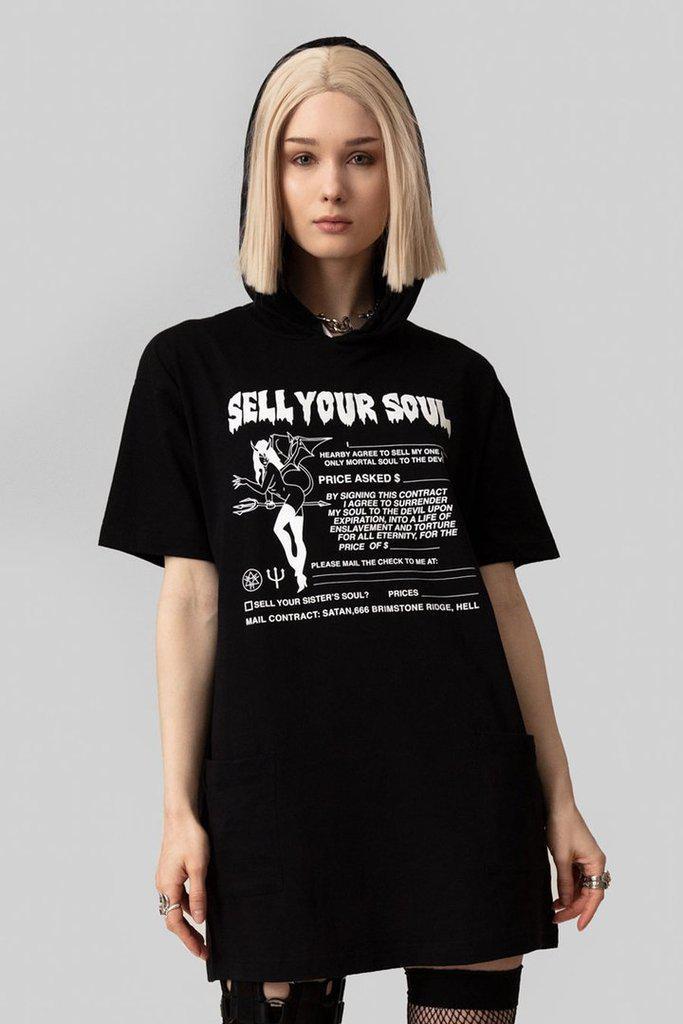 Sell Your Soul - Hooded T-Shirt - Unisex-Long Clothing-Dark Fashion Clothing