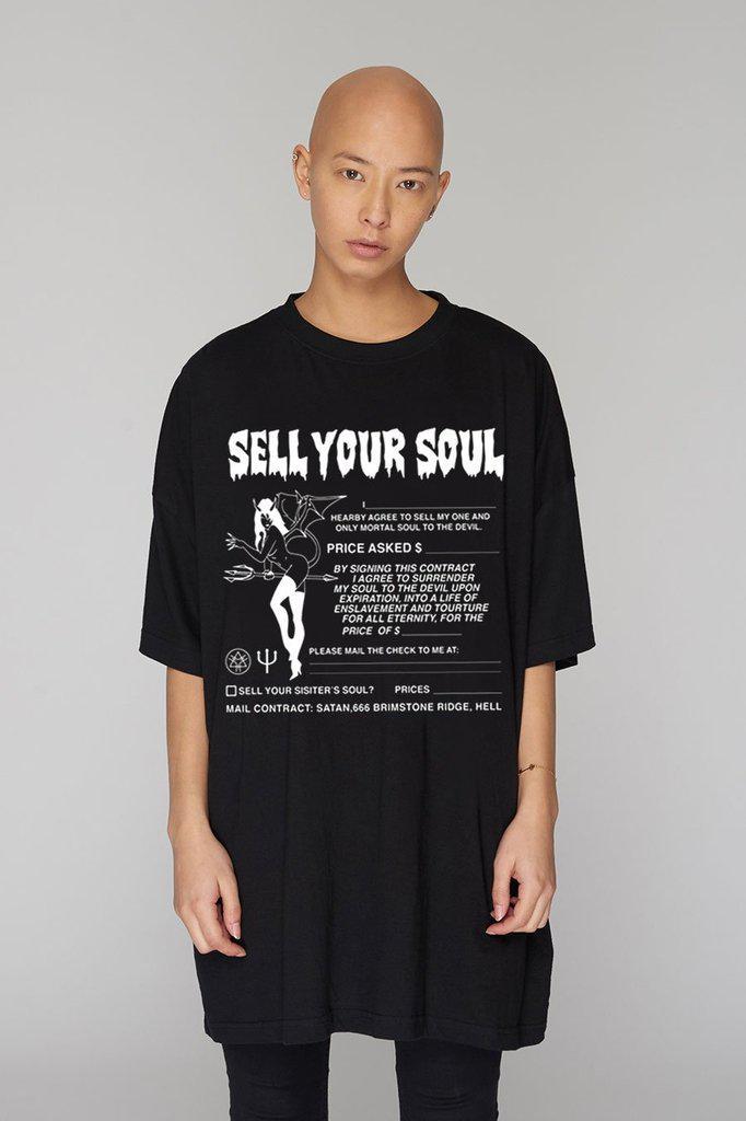 Sell Your Soul Oversize T-Shirt - Unisex-Long Clothing-Dark Fashion Clothing