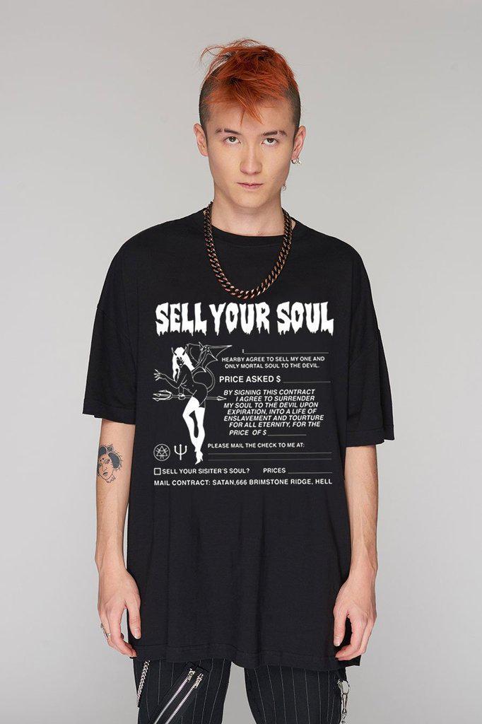 Sell Your Soul Oversize T-Shirt - Unisex-Long Clothing-Dark Fashion Clothing