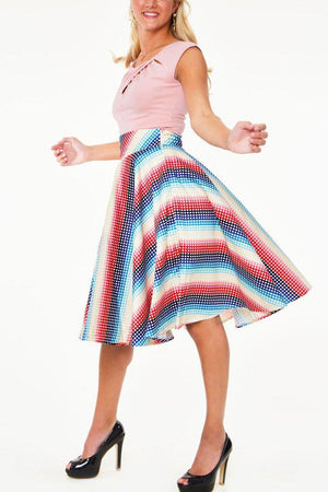 Serene Rainbow Gingham High Waisted Circle Skirt-Voodoo Vixen-Dark Fashion Clothing