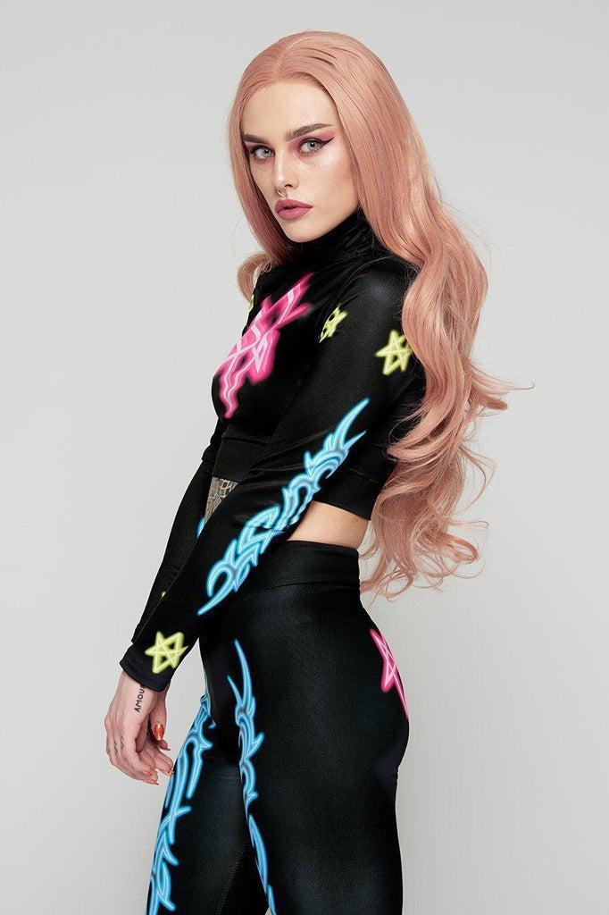 Sexagram Long Sleeve Crop Top-Long Clothing-Dark Fashion Clothing