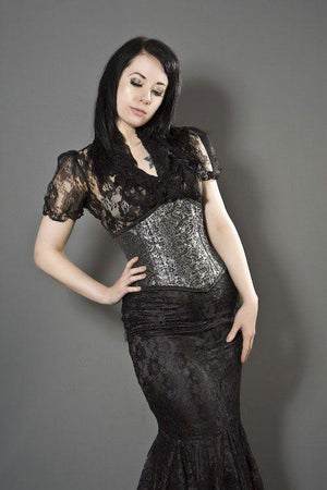 Sexy Waspie Waist Cincher Corset In Brocade-Burleska-Dark Fashion Clothing