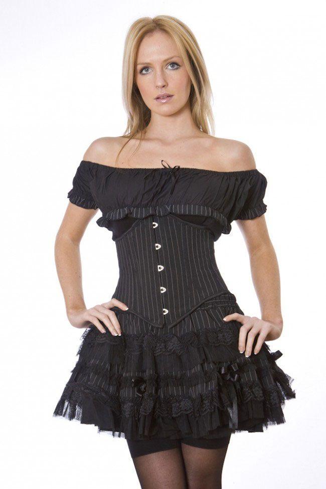 Sexy Waspie Waist Cincher Corset In Pinstripe-Burleska-Dark Fashion Clothing