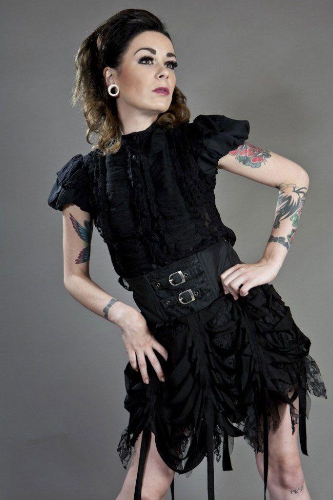 Shadow Gothic Mini Skirt In Black Cotton-Burleska-Dark Fashion Clothing