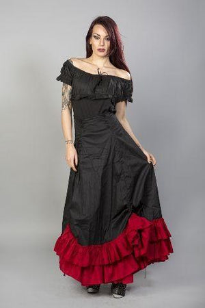 Shayna Victorian Maxi Skirt In Black Cotton Frill-Burleska-Dark Fashion Clothing