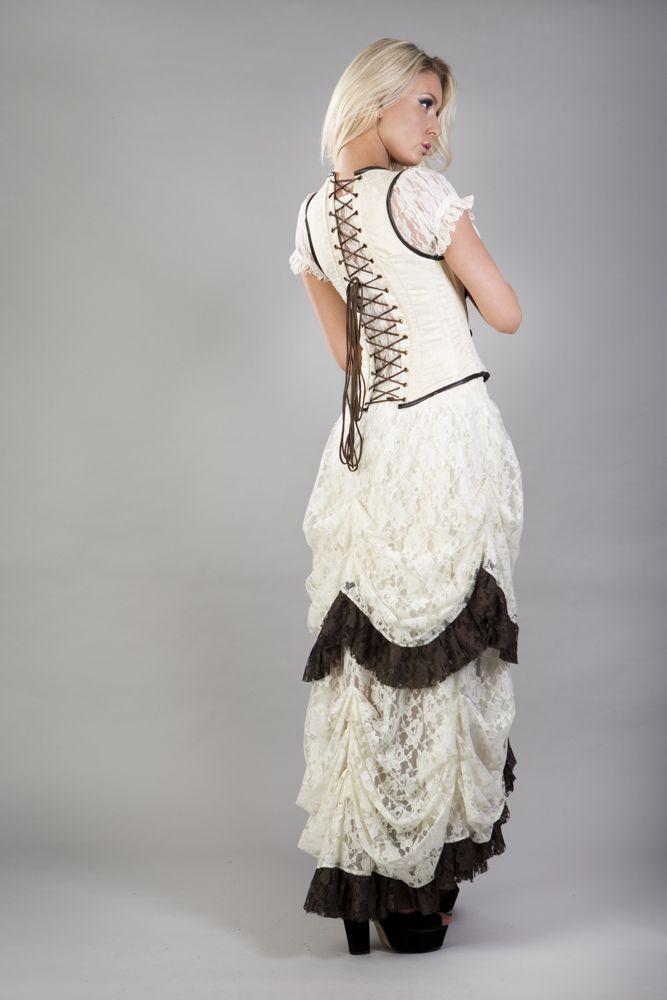 Sienna Underbust Corset With Straps In Cream Brocade-Burleska-Dark Fashion Clothing