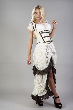 Sienna Underbust Corset With Straps In Cream Brocade-Burleska-Dark Fashion Clothing