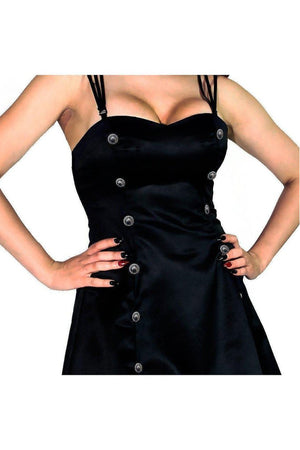 Silver Buttons Raw Silk Black Mini Dress - Maryam-Dr Faust-Dark Fashion Clothing