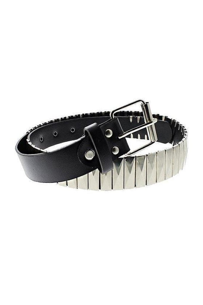 Silver Rectangular Pyramids Black Vegan Leather Belt - Jett-Dr Faust-Dark Fashion Clothing