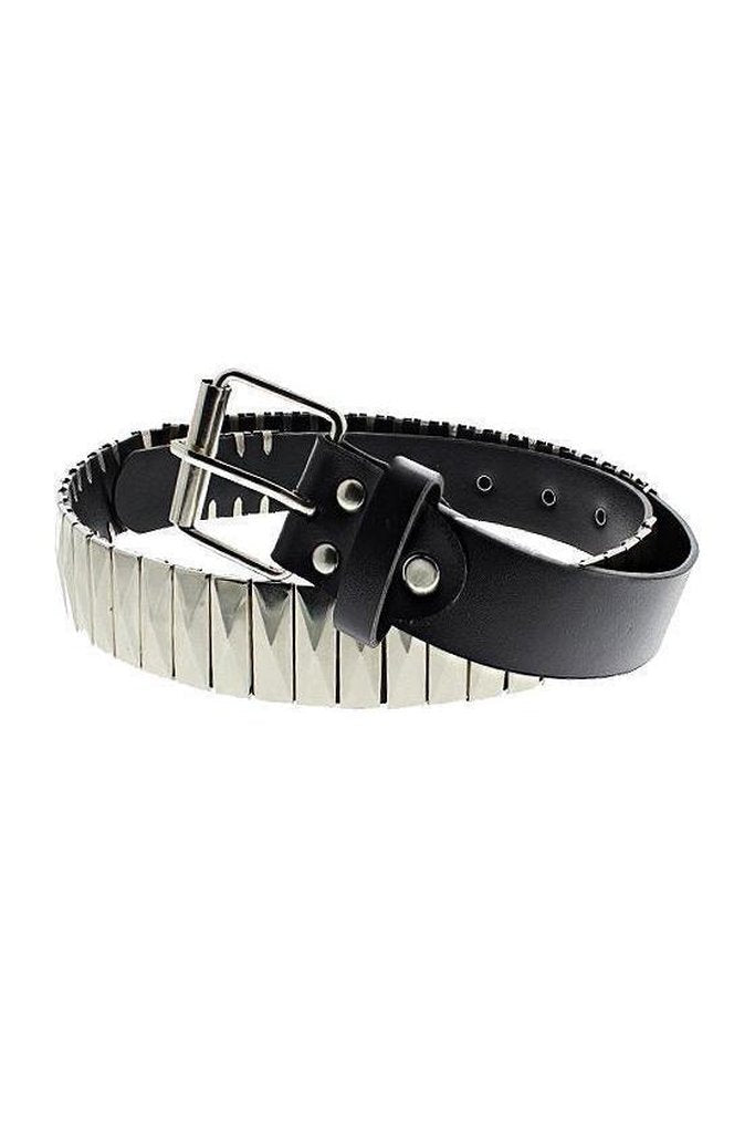 Silver Rectangular Pyramids Black Vegan Leather Belt - Jett-Dr Faust-Dark Fashion Clothing