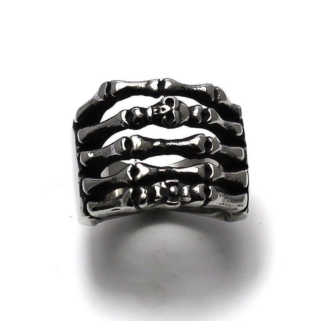 Skeletal Hand Skull Ring - Stainless Steel-Badboy-Dark Fashion Clothing