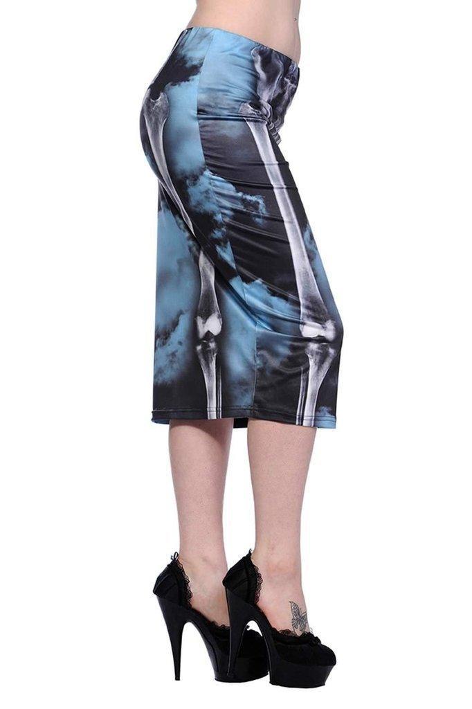 Skeleton Black Pencil Skirt-Banned-Dark Fashion Clothing