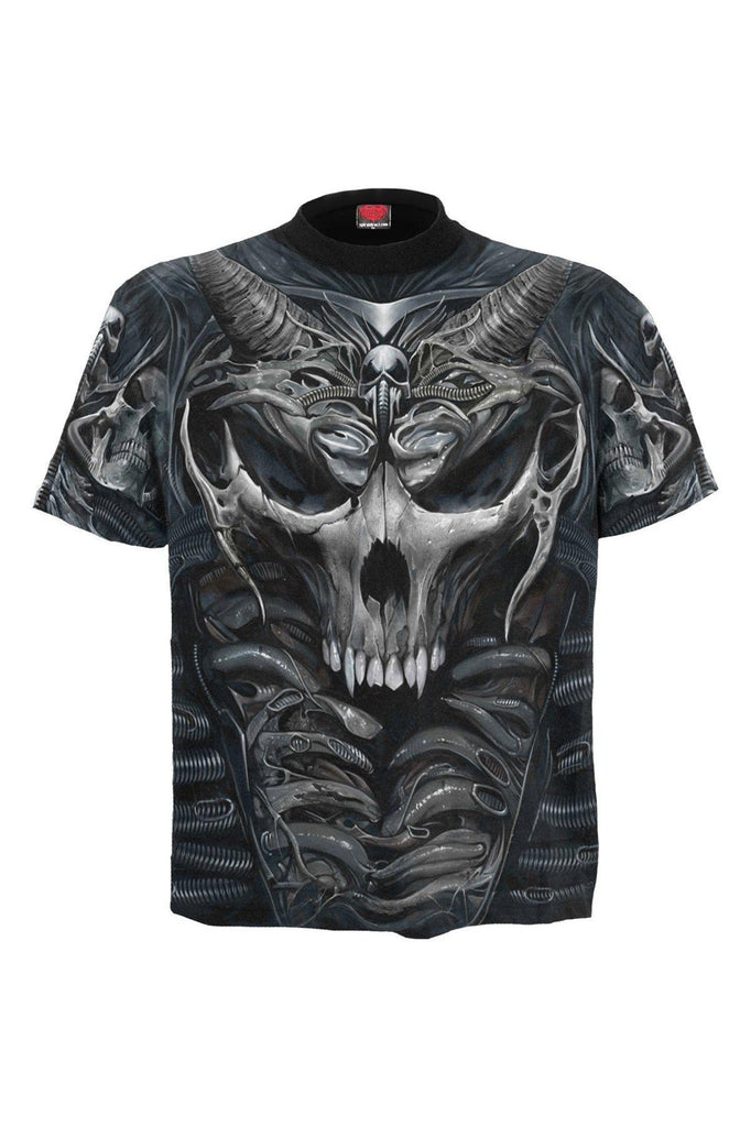Skull Armour - Allover T-Shirt Black-Spiral-Dark Fashion Clothing